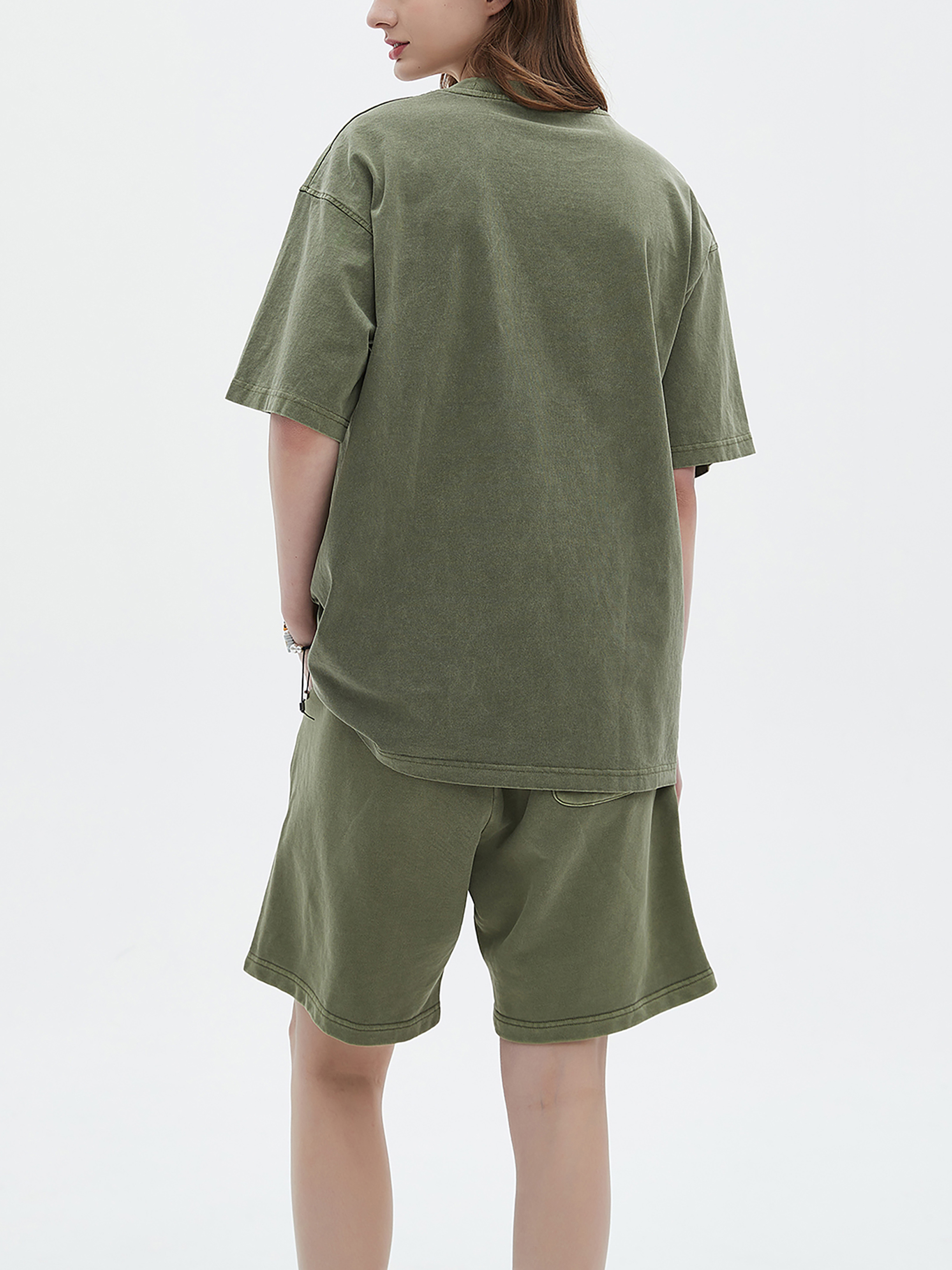 Streetwear Unisex Drop Shoulder Stone Wash T-Shirt - Print